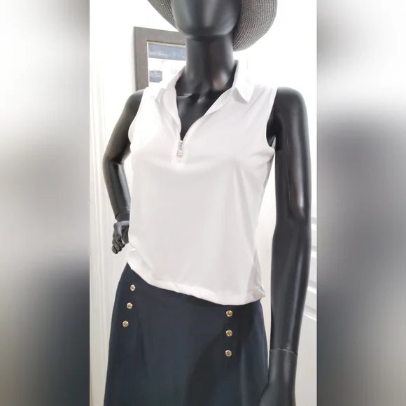 Callaway Women's White Zip-Up Sleeveless Blouse - Picture 1 of 8